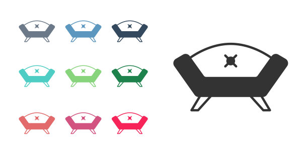 黑色沙发图标孤立在白色背景。设置图标彩色。向量图片下载