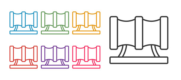 设置线儿童游乐场滑梯管图标孤立的白色背景。设置图标彩色。向量图片下载