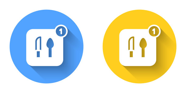 白色食品订购图标与长阴影背景隔离。通过手机订购。餐厅送餐概念。圆按钮。向量图片下载