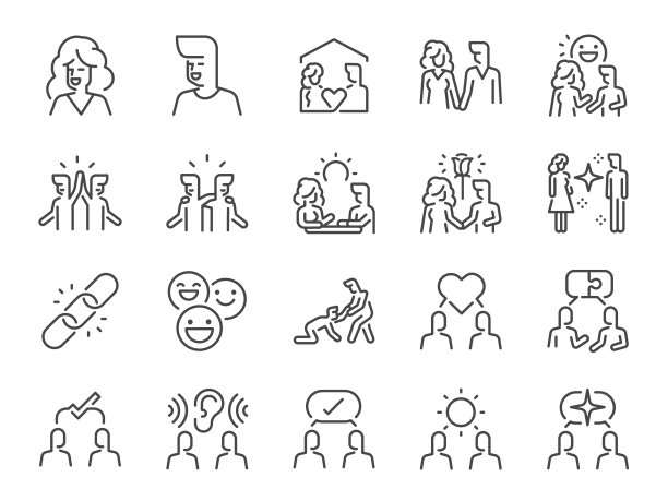 良好的关系图标集。它包括情侣，快乐，享受和更多的图标。可编辑的中风。图片下载