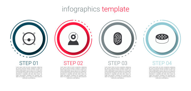 设置机器人吸尘器，网络摄像头，指纹和水传感器。业务信息图表模板。向量图片下载