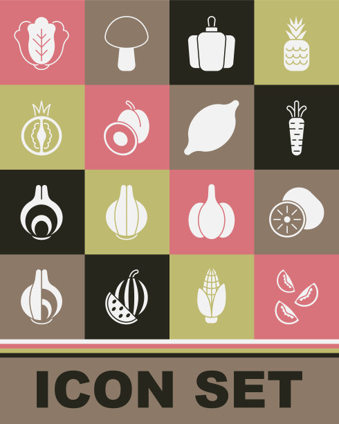 番茄，猕猴桃，胡萝卜，甜椒，李子，卷心菜和柠檬。向量图片下载