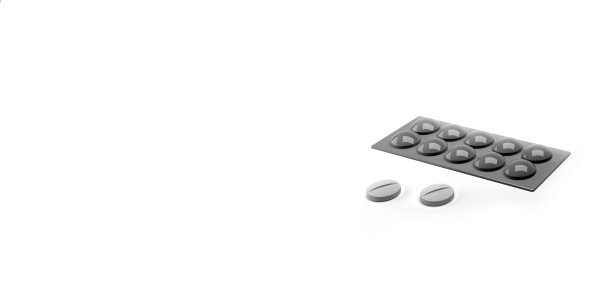 片剂和药物的水泡，白色背景上的粉红色片剂。3d渲染。黑白电影图片下载