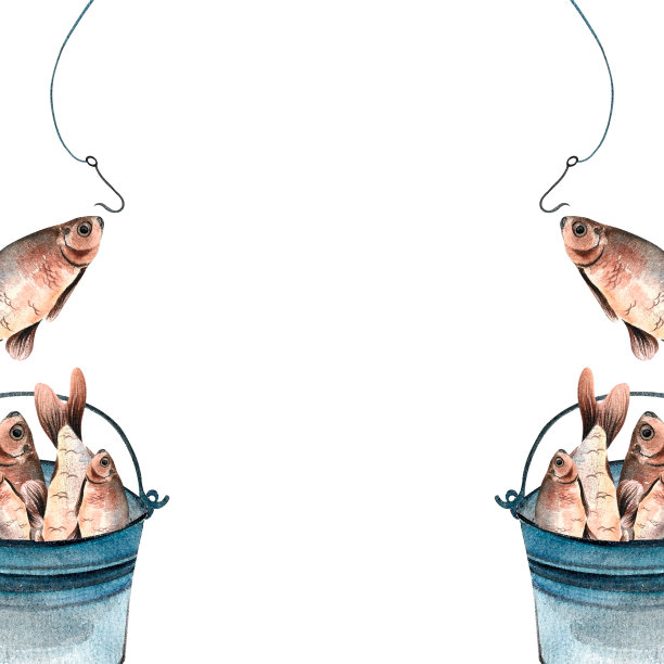 钓鱼画在水彩画集孤立手绘图片下载