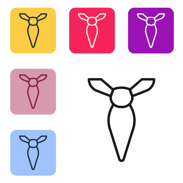 黑线领带图标孤立在白色背景。领带和领巾符号。设置图标为彩色方形按钮。向量图片下载