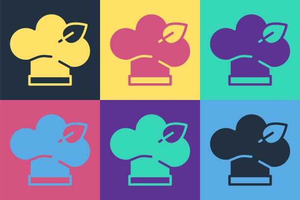 波普艺术纯素食饮食图标孤立的彩色背景。有机、生物、生态的象征。素食，不吃肉，不含乳糖，健康，新鲜，非暴力的食物。向量图片下载