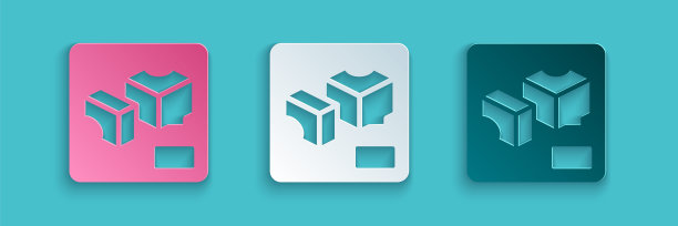 剪纸3D打印机图标隔离在蓝色背景。3 d打印技术。纸艺风格。向量图片下载