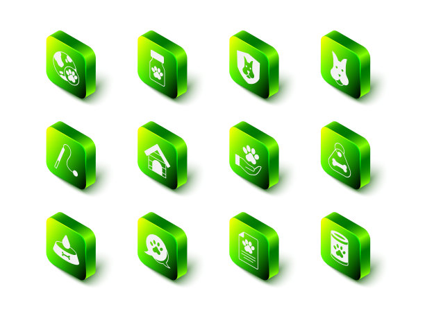 集药瓶和药丸，动物健康保险，狗，带骨项圈，罐头食品，手动物足迹，医疗临床记录宠物和爪子图标。向量图片下载