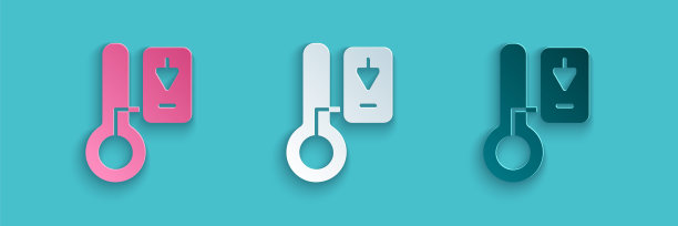 剪纸桑拿温度计图标孤立的蓝色背景。桑拿和洗浴设备。纸艺风格。向量图片下载