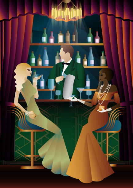 酒吧里的复古派对。装饰艺术风格。图片下载