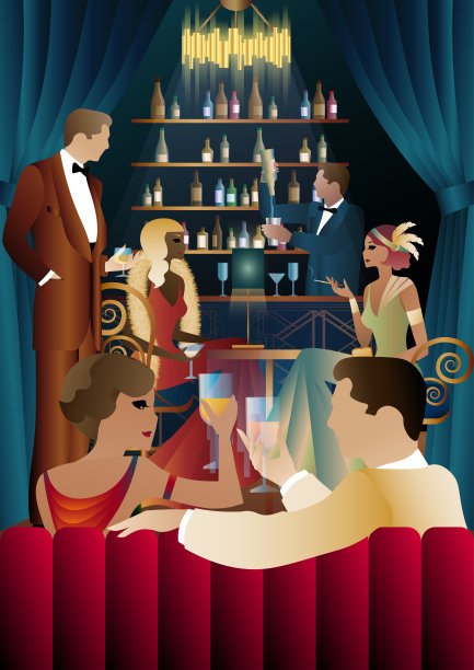 酒吧里的复古派对。艺术装饰风格图片下载