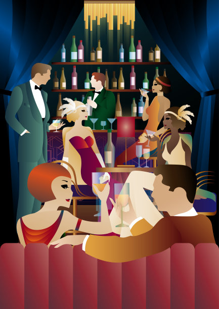 酒吧里的复古派对。艺术装饰风格图片下载