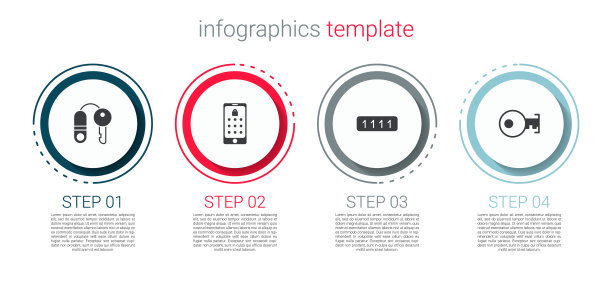 设置房子有钥匙，手机和图形密码，密码保护和钥匙。业务信息图表模板。向量图片下载
