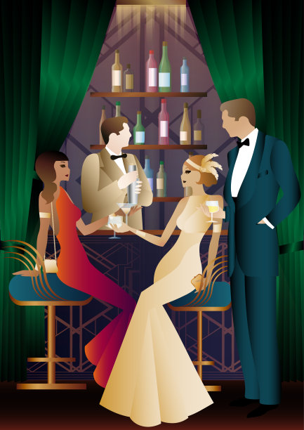 酒吧里的复古派对。装饰艺术风格。图片下载