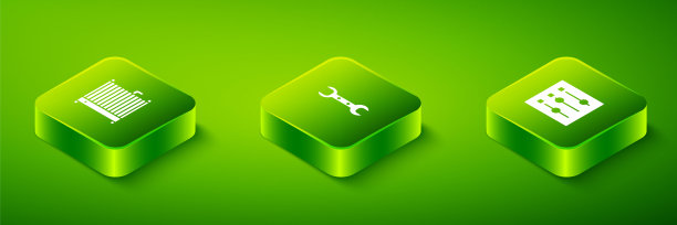 设置等距扳手扳手，汽车设置和散热器冷却系统图标。向量图片下载