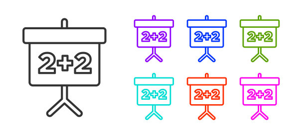 黑线黑板图标隔离在白色背景。黑板标志。设置图标彩色。向量图片下载