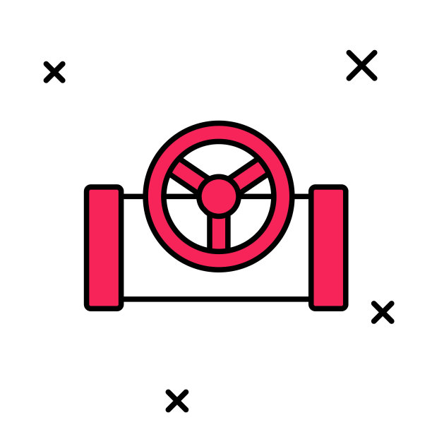 油管与阀门图标隔离在白色背景上。向量图片下载