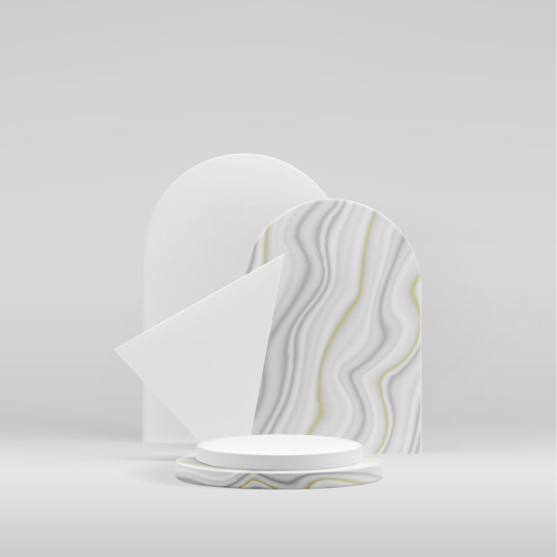 带有产品支架的三维白色舞台。圆形灰色橱窗作为空的模型场景。大理石美女喜剧平台。抽象组块，工作室矢量渲染。图片下载