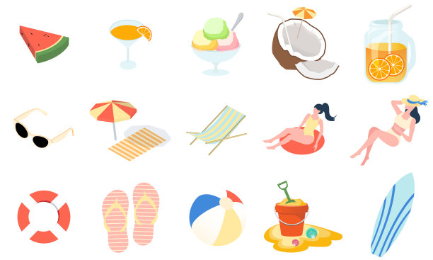 夏季海滩休闲用品集图片下载