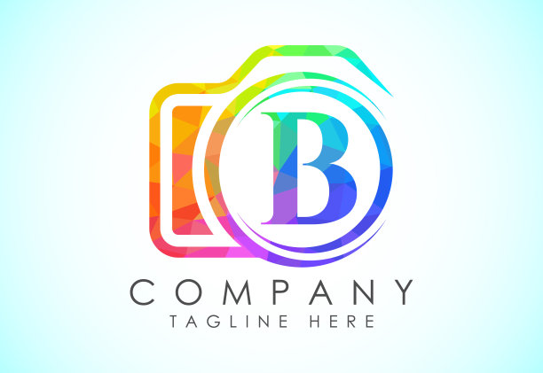 英文字母B和相机图标。低聚风格的logo用于摄影企业，以及公司的标识图片下载