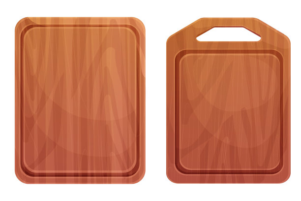 设置砧板木制砧板桌面视图在卡通风格孤立的白色背景。木盾，菜单模型。矢量图图片下载