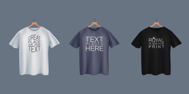 衣架上的黑白t恤模型。推广产品模型，空白灰色马球正面视图，零售时尚。带有文字复制空间的休闲纺织品运动服。矢量现实模板图片下载