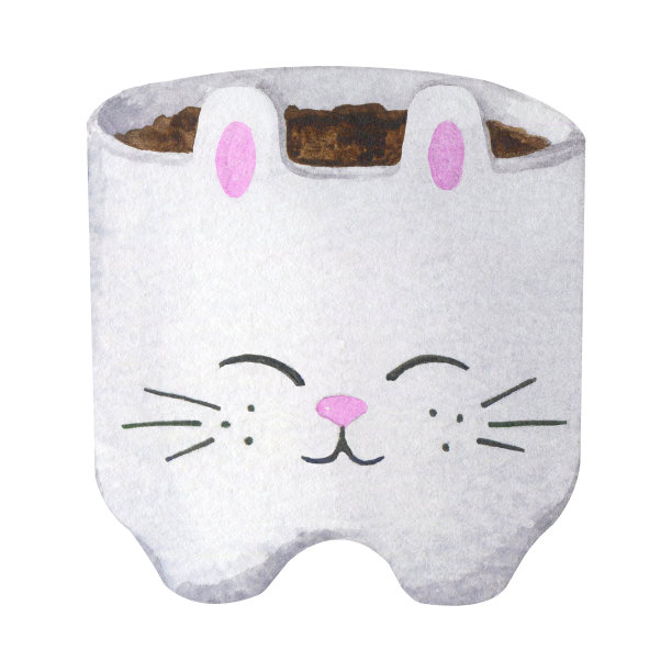 花陶瓷锅与一个可爱的兔嘴。斯堪的纳维亚风格，波西米亚风格。水彩元素的设计卡片，标志，广告和更多。图片下载