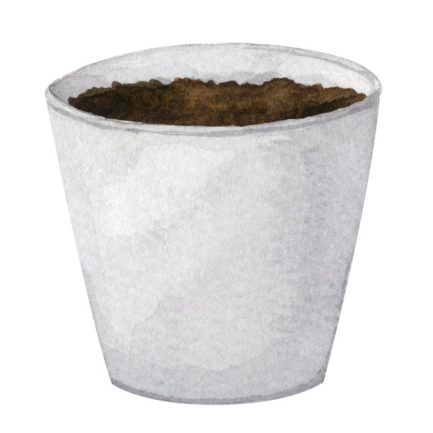 灰色陶瓷花盆，斯堪的纳维亚风格，波西米亚风格。水彩元素的设计卡片，标志，广告和更多。图片下载