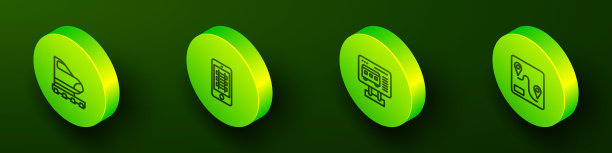 设置等距高铁线路，在线购票，售票处购票及线路位置图标。向量图片下载