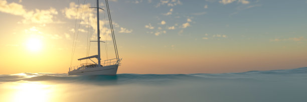 现代游艇在日落3d渲染图片下载