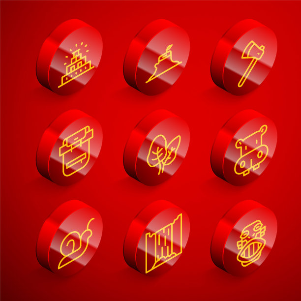 集线奇琴伊察在玛雅，树桩，木斧，徒步背包，热带树叶，河马或河马，蜗牛和瀑布图标。向量图片下载