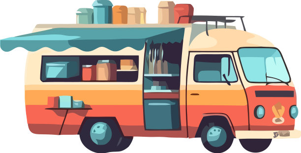 黄色的小型货车驶向夏日探险图片下载