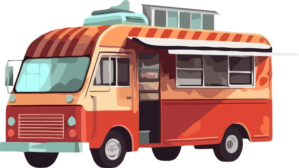 送夏日餐食的老式巴士图片下载