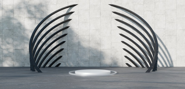 圆形平台大厅圆顶展厅水泥环旧水泥墙圆形房间拱门3D插图图片下载