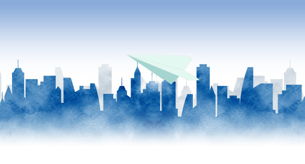 用纸飞机水彩画城市风景图片下载