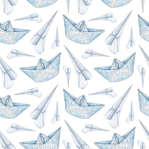 图案纸船和水彩船图片下载