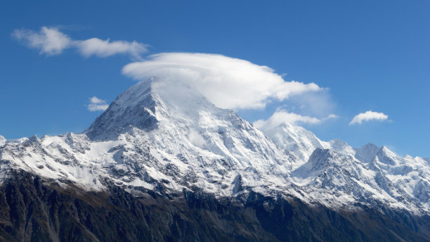 白雪覆盖的库克山顶，南岛，新西兰图片下载