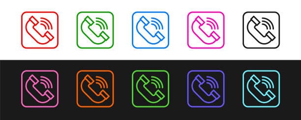 设置线电话听筒图标隔离在黑白背景。电话的信号。向量图片下载