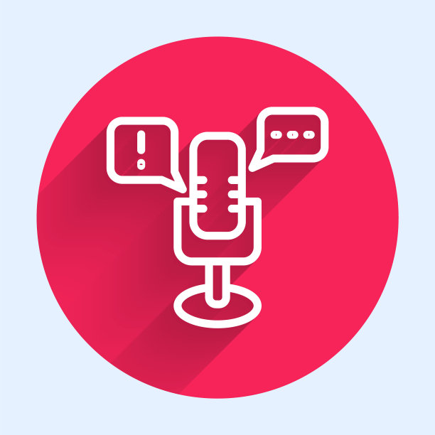 白线言论自由图标与长阴影隔离。言论自由。红色圆圈按钮。向量图片下载