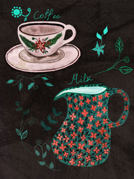 花装饰的茶具。图片下载