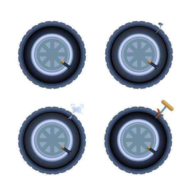 轮胎无内胎维修指令符号集卡通插图矢量图片下载