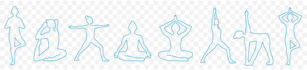 瑜伽姿势轮廓可编辑的笔画集矢量放松，精神实践，内心平静，内心集中，自我认识图片下载