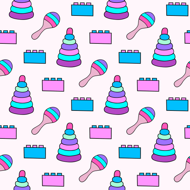 明亮的无缝插图与儿童玩具。图片下载