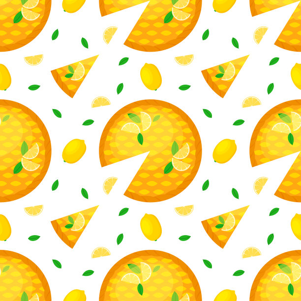 无缝图案与自制柠檬派，一块馅饼和柠檬图片下载