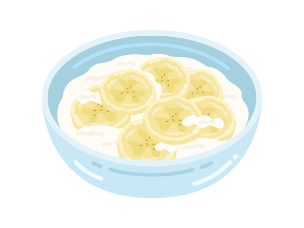 香蕉酸奶放在盘子上的插图。图片下载