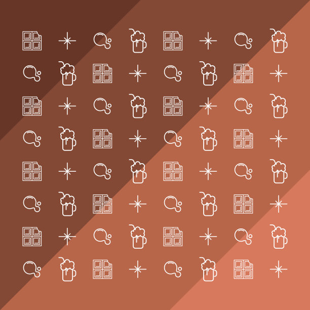 巧克力的马赛克和图案。果汁和冰沙图标。矢量细线迷你图标集。插图符号和剪影。——矢量图片下载