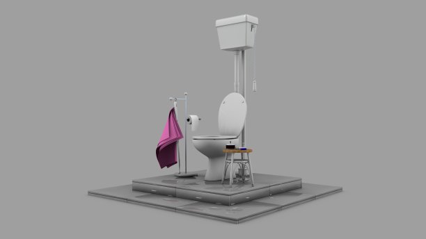 陶瓷冲水与座位和水箱厕纸架的3d插图图片下载