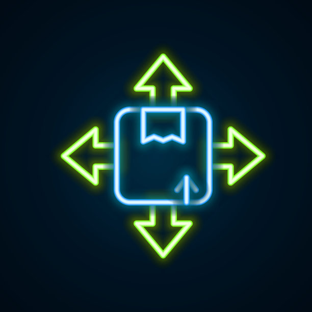 发光的霓虹灯线纸箱纸箱图标孤立的黑色背景。盒子、包装、包裹标志。运输和包装。色彩缤纷的轮廓概念。向量图片下载