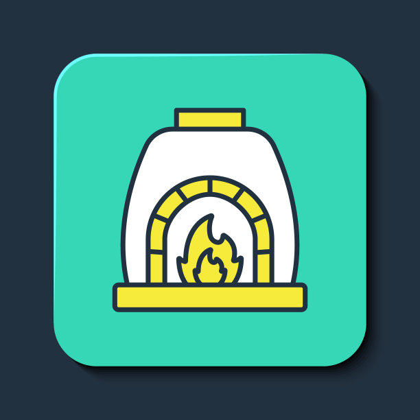 填充轮廓铁匠烤箱图标孤立的蓝色背景。绿松石方形纽扣。向量图片下载