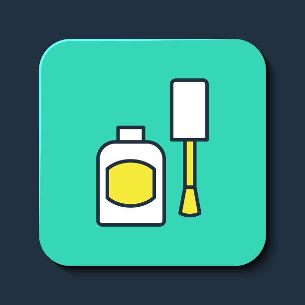 填充轮廓瓶指甲油图标孤立的蓝色背景。绿松石方形纽扣。向量图片下载